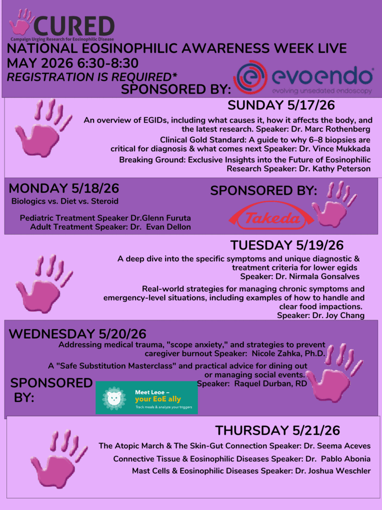 Purple poster for National Eosinophilic Awareness Week